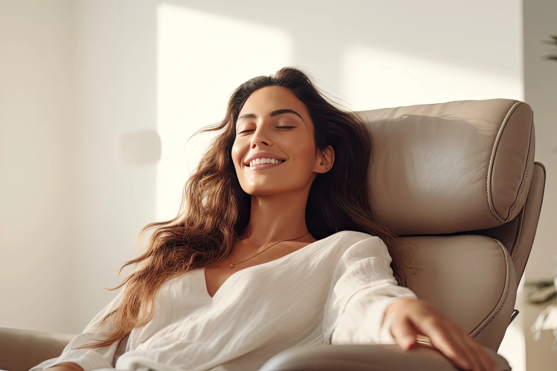 A woman relaxing in a reclining chair